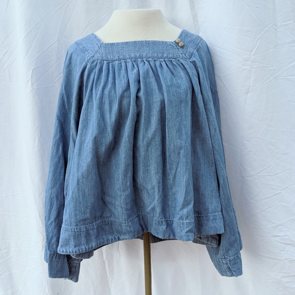 Madewell Square-Neck Denim Top Medium Blue Chambray Oversized Flowy